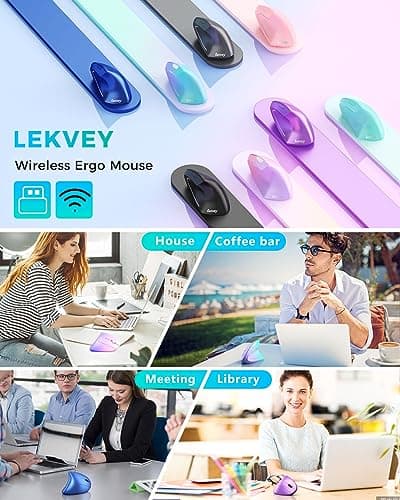 Lekvey Ergonomic Mouse, Vertical Wireless Mouse, Rechargeable 2.4G Optical Carpal Tunnel Mice: 800/1200 / 1600 DPI, 6 Buttons, for Laptop, PC, Mac, Computer, Desktop, Notebook etc, Green Purple — view 6