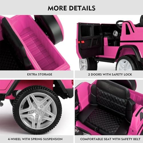 Ride On Cars, Licensed Mercedes-Benz Maybach G650S, 12V7AH Battery Powered Toy Electric Car for Kids W/LED Underglow Lights,Remote Control, 2 Motors, 3 Speeds, Music, Bluetooth,Horn, Rose Pink — view 4