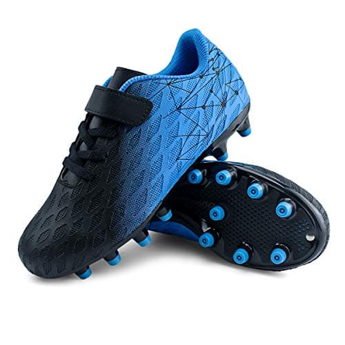 brooman Kids Firm Ground Soccer Cleats Girls Boys Athletic Football Shoes (1 JA,Black Blue) — view 4