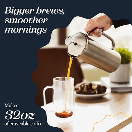 ESPRO Pro P7 Brushed Stainless Steel 304 French Press Coffee Maker for Dad, Patented Double Walled Micro-Filter, Insulated Grit-Free Brew, Heat Resistant BPA Free, 32oz — view 5