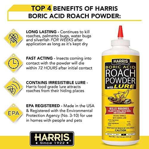 HARRIS Boric Acid Roach and Silverfish Killer Powder w/Lure for Insects (16oz) — view 2