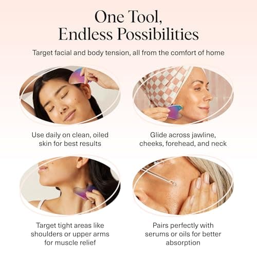 Kitsch Stainless Steel Gua Sha Facial Tools, Lymphatic Drainage Massager for Face, Chin & Jawline Sculpting, Body Guasha Tool for Muscle Tension, Skin Care Gift for Mom, Women - Irridescent — view 5