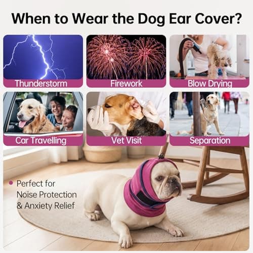 IDOMIK Dog Ear Muffs Noise Protection, Dog Calming Hoodie for Anxiety Relief, Soft Double-Layer No Shake Head Wraps, Quiet Ear Covers for Thunderstorm, Firework, Bath, Grooming & Blow Drying,Purple,S — view 2