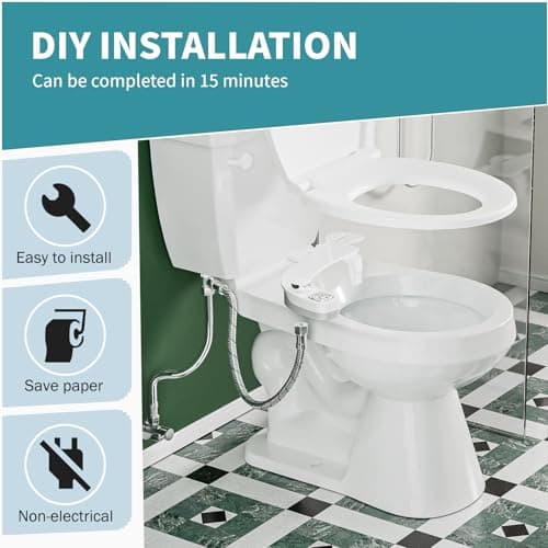 PIKETS Bidet Attachment Bidet Insert for Toilet Toilet Seat Bidet Attachment Water Pressure Control Double Nozzle and Self-Cleaning Function Classic Bidet Full Set — view 4