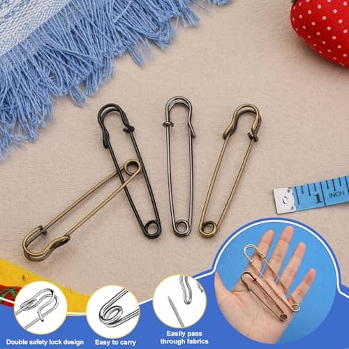 Ftyiwu Safety Pins, 3 Inch 15 Pack Large Safety Pin, Heavy Duty Safety Pins for Clothes, Diapers, Blankets, Laundry, Leather Canvas, DIY Crafts (Gun Black) — view 2