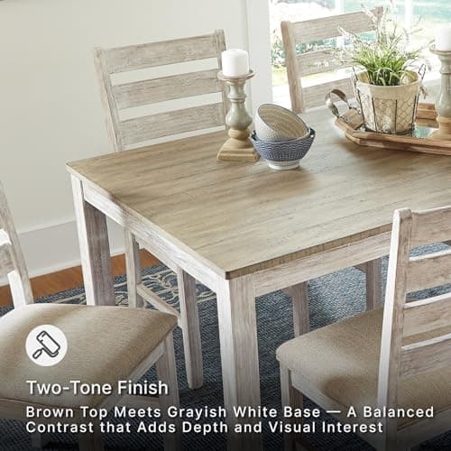 Signature Design by Ashley Skempton Cottage Dining 7 Piece Set – Rectangular Table & 6 Upholstered Chairs | Coastal Chic Meets Farmhouse, Whitewash — view 7
