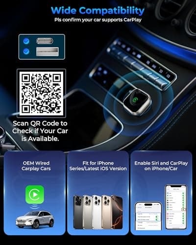 Wireless CarPlay Adapter for Apple iPhone - Upgrade Wired CarPlay to Wireless Device, Mini T-Shaped for Car USB Plug and Play Auto Reconnect, for Vehicle GPS Navigation Car Stereo Receivers, Black — view 3
