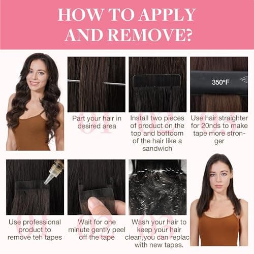 GOO GOO Tape in Hair Extensions human hair, tape Hair Extensions, 20inch 50g 20pcs, Human Hair Extensions, 4/26/4 Chocolate Brown to Honey Blonde — view 3