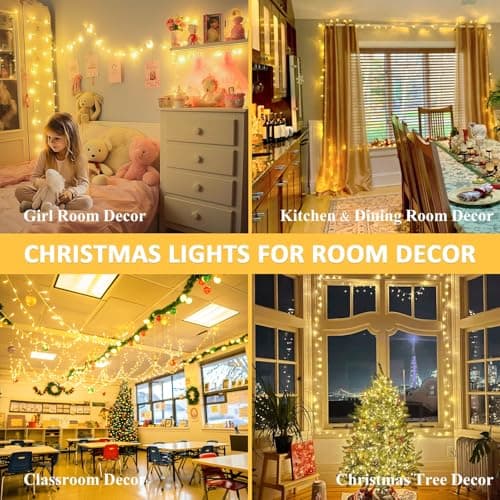 JMEXSUSS 200 LED Christmas Lights Indoor Outdoor, Connectable Warm White Christmas Tree Lights Clear Wire, 66 Ft Twinkle Fairy String Lights Plug in for Bedroom Wedding Christmas Tree Decorations — view 3