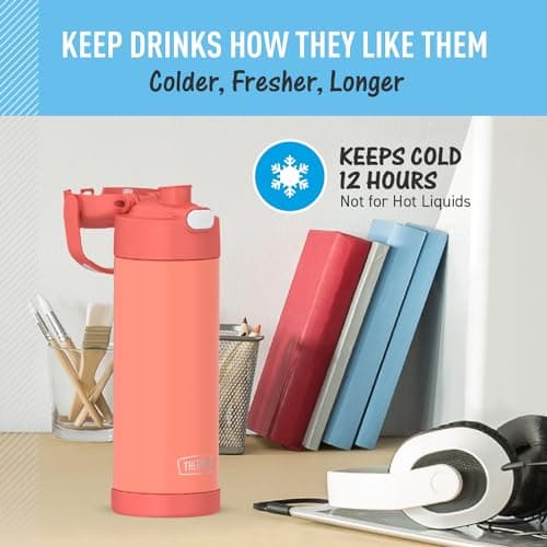 THERMOS FUNTAINER 16 Ounce Stainless Steel Vacuum Insulated Bottle with Wide Spout Lid, Apricot — view 4