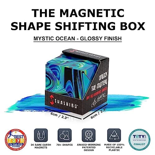 SHASHIBO Shape Shifting Box - Award-Winning, Patented Fidget Box w/ 36 Rare Earth Magnets - Transforms Into Over 100 Shapes, Download Fun in Motion Toys Mobile App (Artist Series - Mystic Ocean) — view 2