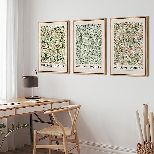 wall26 Framed Canvas Print Wall Art Set William Morris Flower Pattern Tapestries Nature Floral Illustrations Fine Art Decorative Botanical Rustic for Living Room, Bedroom, Office - 24"x36"x3 Natural — view 3
