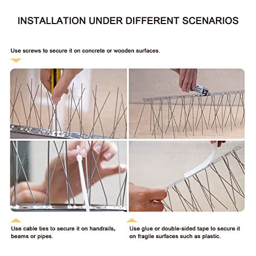 OFFO Bird Spikes with Stainless Steel Base, Durable Bird Repellent Spikes Arrow Pigeon Spikes Fence Kit for Deterring Small Bird, Crows and Woodpeckers, Covers 3.4 Feet(1.04m) — view 5