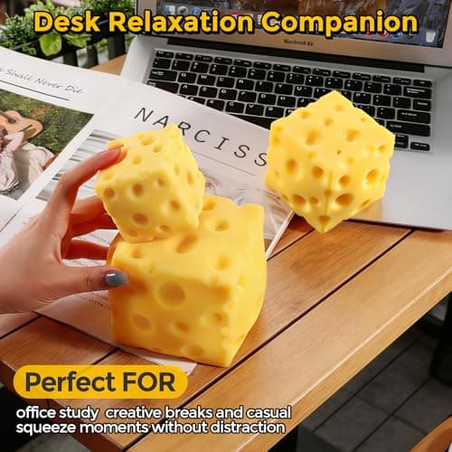 Cheese Squishy (6cm),Cheese Block Squeeze Toy,Squishies Stress Relief Fidget Toys,Stocking Stuffer Novelty Birthday Gifts for Kids Teens Boys Girls (2.4 inch) — view 2