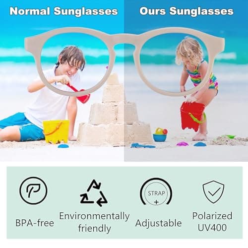 Baby Sunglasses, 2PCS Toddler Sunglasses with Strap Kids Polarized Glasses, Infant Sunglasses for 0-24 Months Soft Frame Safe (Black+Beige) — view 4