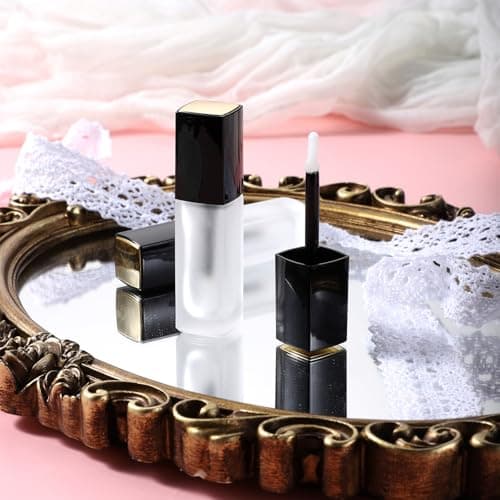 5 PCS Frosted Glass Lip Gloss Tubes, 5ml Empty Lip Gloss Tubes Refillable Lips Glosses Containers Mini Lips Balm Bottle Container with Wands and Stoppers for Samples Travel Split DIY Makeup — view 5