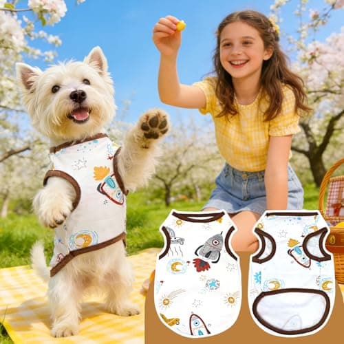 PETCARE Cartoon Dog Shirts for Small Dogs Cute Dog Clothes Brown Spaceship Tshirt Soft Cotton Puppy Pajamas Breathable Sleeveless Pet Tank Top Spring Summer Dogs Clothes for Chihuahua Yorkie Shih Tzu — view 5
