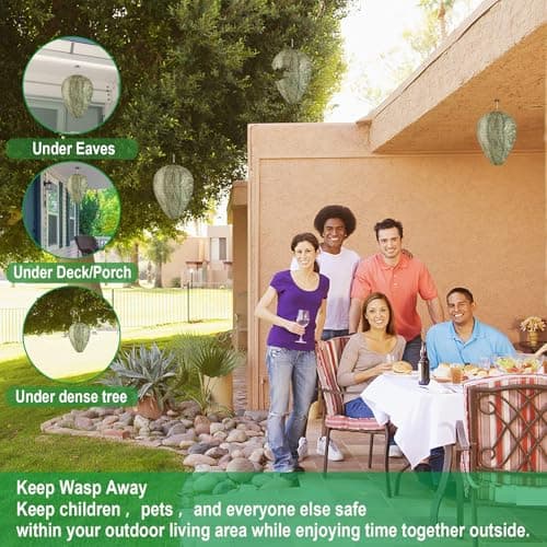 DECYOOL 4 Pack Paper Wasp Nest Decoy Hanging Wasp Nest Stay Away from Wasps Hornets Yellow Jackets — view 4