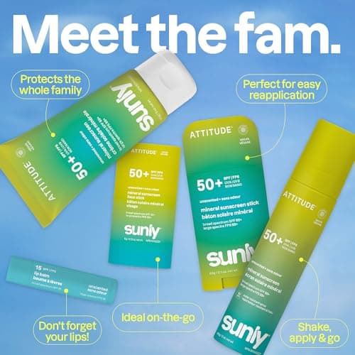ATTITUDE Face Sunscreen Stick SPF 50, Broad Spectrum Zinc Oxide, EWG Verified, Non-Nano, Lightweight Non-Greasy, Vegan, Unscented, 15 grams — view 5