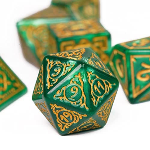 Cusdie 7Pcs/Set DND Dice Set D&D Polyhedral Dice for TTRPG Dungeons and Dragons Role Playing Dice Games RPGs(Green Druid) — view 2