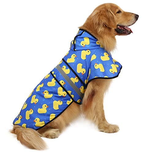 HDE Dog Raincoat Jacket Reflective Adjustable Hooded Pet Poncho Rain Coat with Leash Hole for Small to X-Large Dogs Rubber Ducks - XL