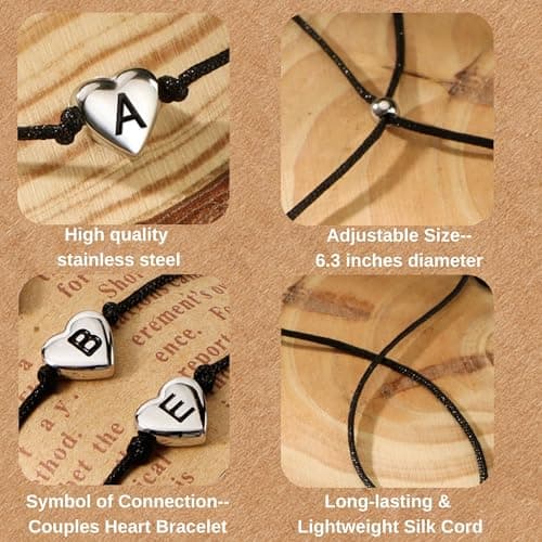SANNYRA Pinky Promise Bracelet, BE Couples Bracelets Matching Initial Relationship Boyfriend Gift Stuff, 26 Letters Friendship Bracelet for Her 2 Pieces Bf Gifts — view 3