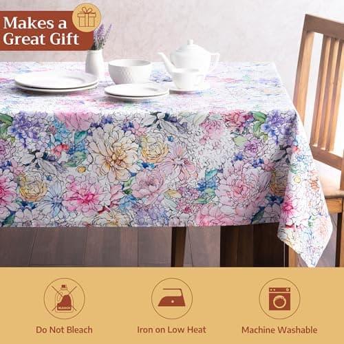 Maison d' Hermine Table Cloth Square Table 100% Cotton 54 x 54 Inches Tablecloth Reusable Decorative for Dining Kitchen Room Farmhouse Party Home Hotel Restaurant Spring Summer - Floral Love — view 4