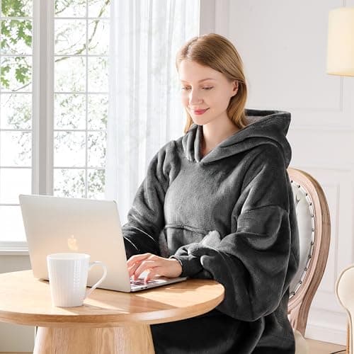 Ramees Wearable Blanket Hoodie, Oversized Sherpa Fleece Sweatshirt Blanket with Sleeves and Pockets