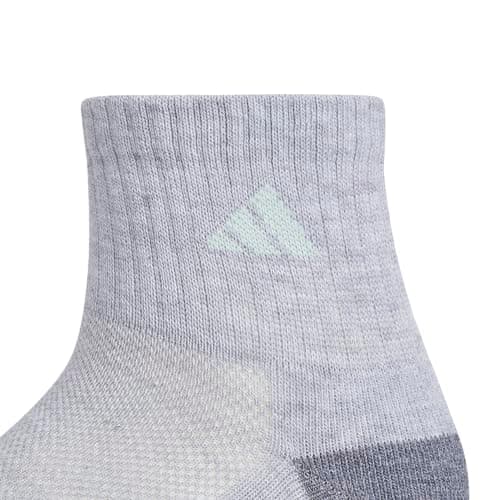 adidas Kids Cushioned Quarter Ankle Socks for Boys and Girls (6 Pairs) Durable & Comfortable, Cool Light Heather/Grey/Semi Flash Aqua Blue/Girls, M — view 4