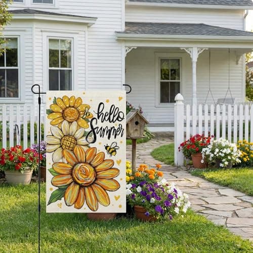 CROWNED BEAUTY Hello Summer Garden Flag Sunflowers 12x18 Inch Double Sided Small Floral Seasonal Holiday Decoration for Outside Yard — view 2