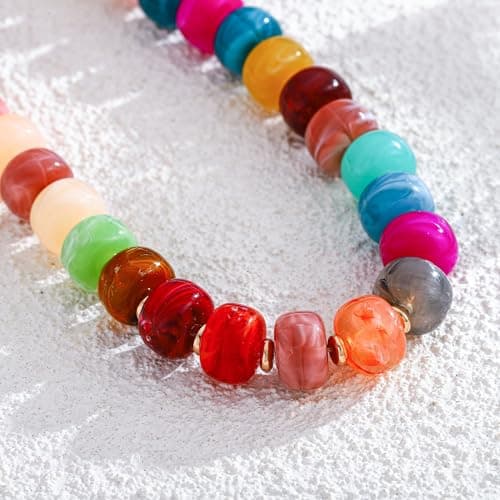 LILIE&WHITE Mothers Day Gifts for Mom Daughter Colorful Chunky Bead Necklaces for Women Fashionable chunky Boho Collar Necklace Rainbow Resin Bead Necklace Jewelry — view 4