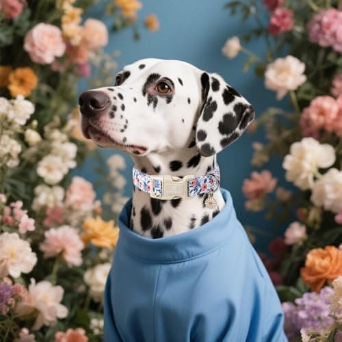 Maca Bates Blue Flower Dog Collar for Small Girl Boy Dogs with Daisy Charm,Blue Floral Pattern,Soft Adjustable Durable Cute Soft Comfortable Gift Collars for Male Female Puppy with Safety Buckle — view 2