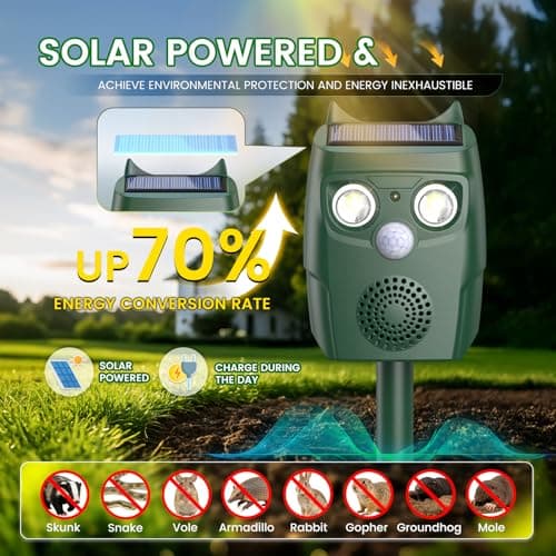 Ultrasonic Animal Repellent Outdoor, Solar Power Cat Rodent Raccoon Repeller, Squirrel Skunk Control Device with Motion Sensor and FIashing Light, Waterproof Rabbt Snake Deterrent for Outdoor — view 2