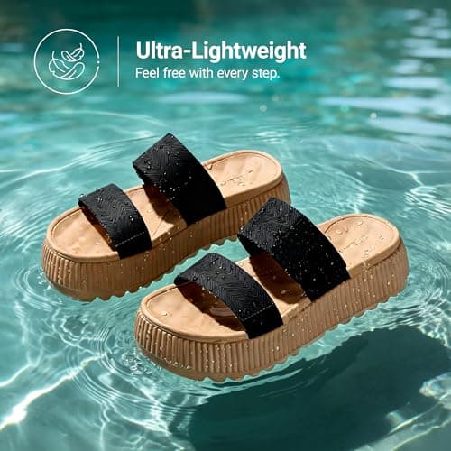 DREAM PAIRS Waterproof Slip On Platform Sandals,Black,8 — view 3