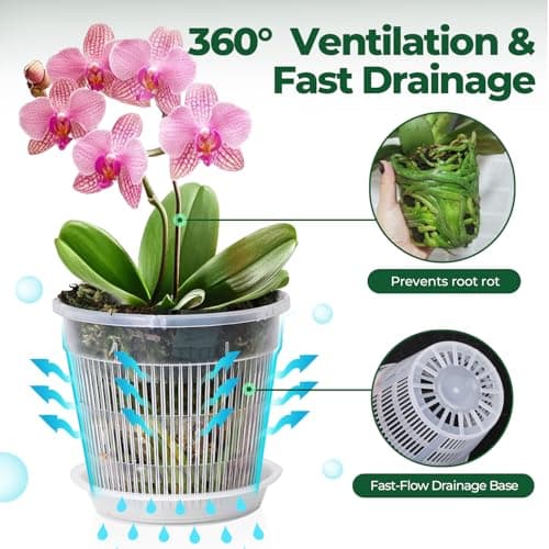 T4U Orchid Pots, 4.3 Inch 6 Pack Plastic Nursery Pots with Holes and Saucers, Slotted Breathable Planter for Orchid Lovers, Indoor Windowsill Decor for Phalaenopsis and Cattleya — view 2