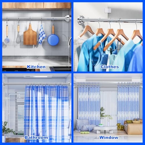 Ausemku Shower Curtain Rod Tension - 32-80 Inch Never Rust Non-Slip Spring Tension Curtain Rod No Drilling Stainless Steel Curtain Rod Use Bathroom Kitchen（Silver） — view 6