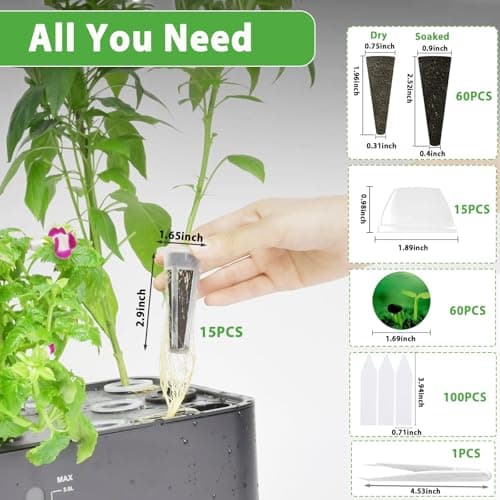 251PCS Seed Pod Kit for Aerogarden, Hydroponics Growing System for Garden Indoor, Grow Anything Kit for Hydroponics, 60 Grow Sponges, 60 Pod Labels, 15 Baskets, 15 Domes,100 Plant Labels, 1 Tweezers