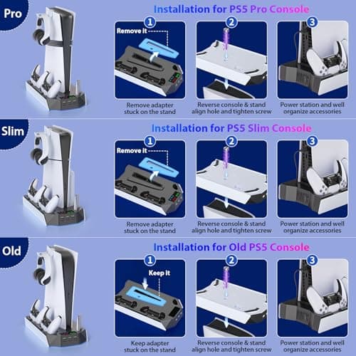 NiGamKo PS5/Slim/Pro Cooling Station with Controller Charging Station for PlayStation 5/Slim/Pro Console, PS5 Stand with Cooling Fan - Accessories Incl Headset Holder, 3 USB Hub,White & Black — view 5