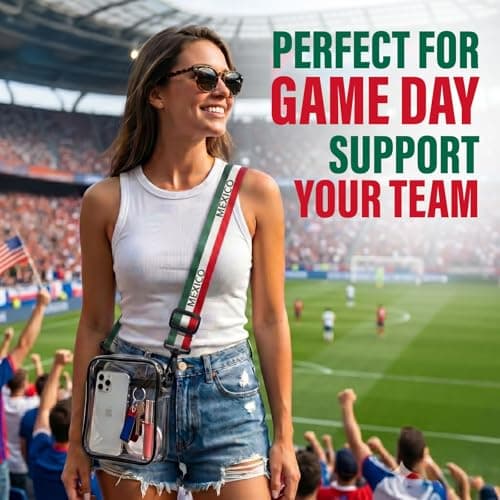 Crossbody Purse Strap Replacement for Clear Bag for Stadium Events – Adjustable 1.5” Wide Woven Strap for Stadium Bags, Tote & Handbags – Game Day, Soccer & Concerts - (Mexico Flag Design)