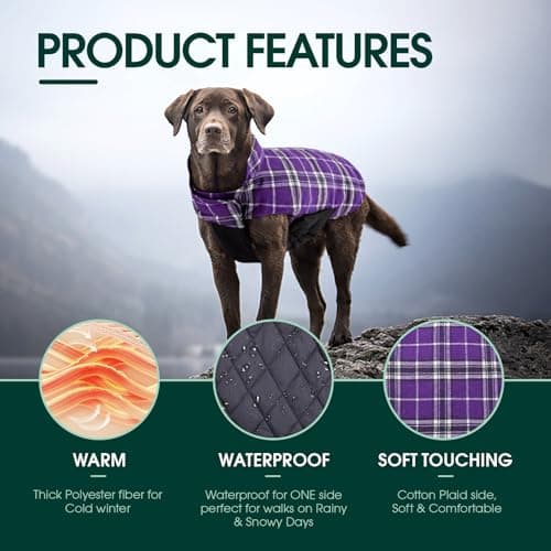 Kuoser Waterproof Dog Coat, Reversible Dog Jacket for Large Dogs, Adjustable Durable Doggie Winter Coat for Groowing Puppies Warm Puppy Cold Weather Apparel, Purple 3XL — view 2