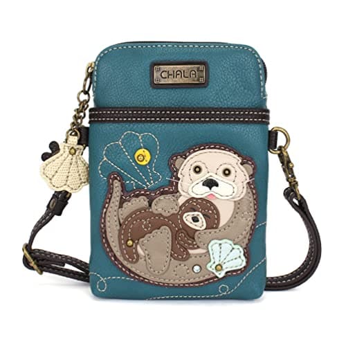 CHALA Ocean Collection Cell Phone Crossbody Purse-Women PU Leather/Canvas Multicolor Handbag with Adjustable Strap, Otters - Turquoise, One Size — view 2