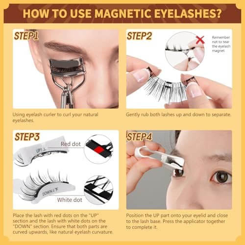 QUEWEL Magnetic Eyelashes Natural Look, 2 Pairs Without Eyeliner, Reusable Kit With Applicator, Half Lashes Easy to Use (Mag-Style A)