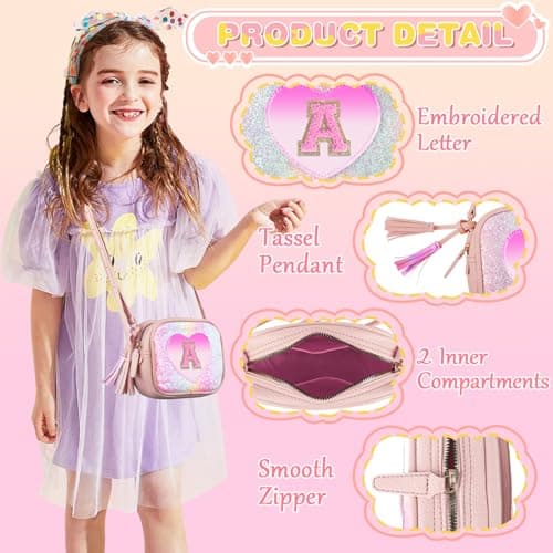 Birthday Gifts for 2 3 4 5 6 7 8 9 10 Year Old Girl,Cute Little Girl Purse Toddler Purse for Kids Wallet,Small Initial Shoulder Crossbody Bag,Personalized Christmas Gift for Daughter Baby(Rainbow,A) — view 4