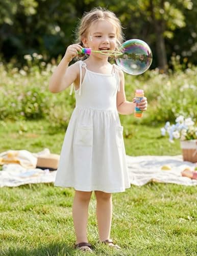 Arshiner Summer Dresses for Toddler Girls Casual Sleeveless Beach Twirl Midi Sundress White 7-8 Years — view 4