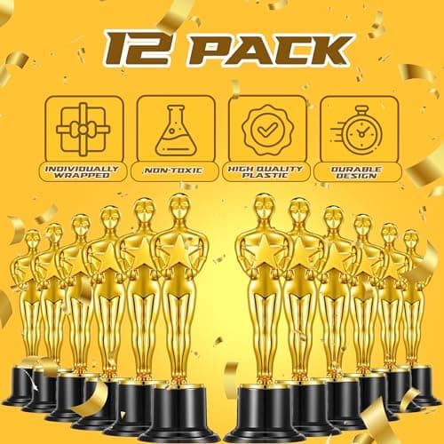 Bedwina 6" Gold Award Trophies - Pack of 12 Bulk Golden Statues Party Award Trophy, Party Decorations and Appreciation Gifts
