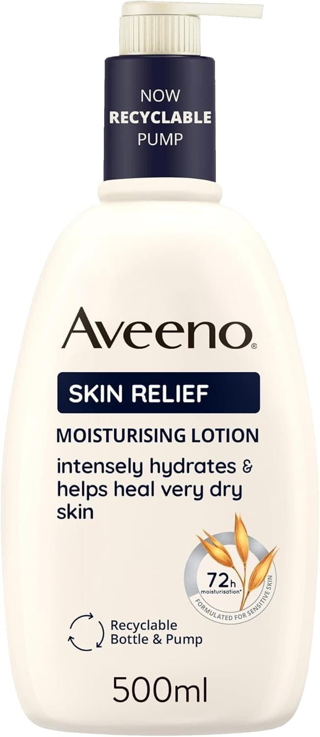 Aveeno Skin Relief Moisturising Lotion, With Soothing Triple Oat Complex & Shea Butter, Suitable For Sensitive Skin, 72-Hour Intense Hydration, Helps Relieve Very Dry and Tight Skin, Unscented, 500ml Other 500 ml (Pack of 1)