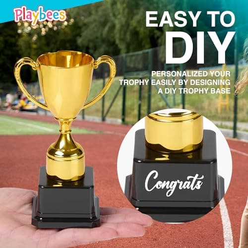 Playbees Fun Gold Plastic Trophies - 6 Pack - 7 Inch - Award Trophy Cup Set for Superstar Kids - Champion Celebrations, Sports Galore, and Victory Vibes - Desktop Toy — view 4