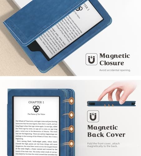 MoKo Case for All-new 6" Kindle(11th Generation, 2024/2022 Release)/(10th Gen,2019)/Kindle(8th Gen, 2016), Ultra Lightweight PU Shell Cover with Auto Wake/Sleep for Kindle 2024, Blue Vintage Twill — view 5