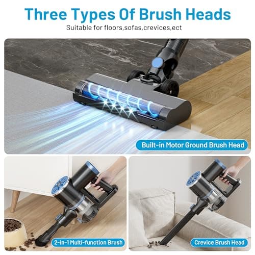 VIPSUN Cordless Vacuum Cleaner with Self-Standing, LED Screen Stick Vacuum Cleaners for Home, Lightweight Powerful Suction Vacuum, 6-in-1 Rechargeable Vacuum for Carpets, Pet Hair, Hardwood Floors — view 5