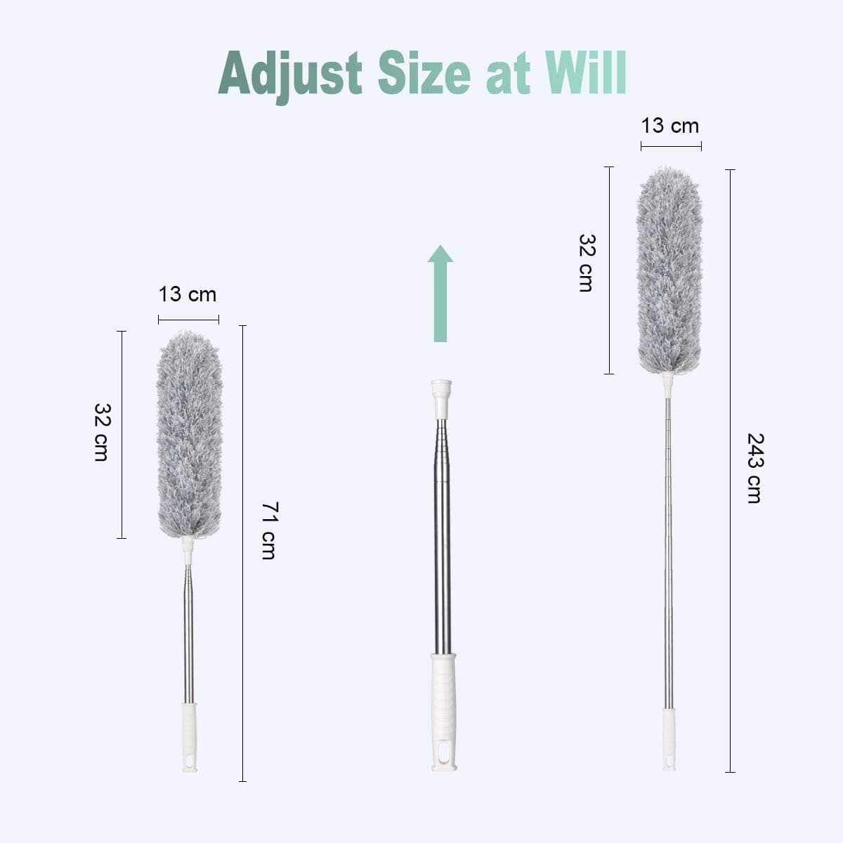 Vicloon Plumero de Limpieza, Plumero telescópico de 71cm-243cm, Microfibra, Gris, Plumero con 2 en 1 Ranuras Cepillo de Limpieza, Atrapa y Bloquea el Polvo,para Ventanas Persianas Muebles Coches — view 2